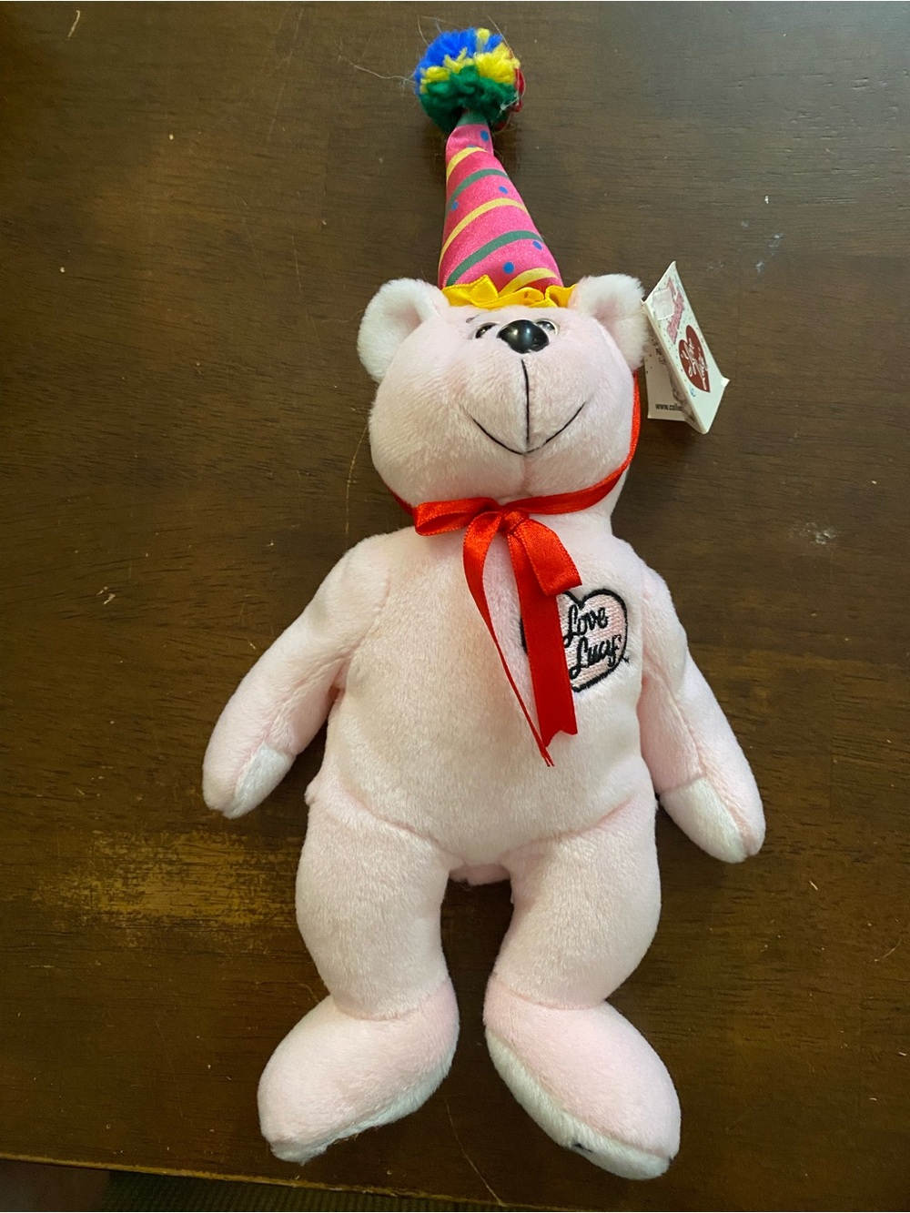 I love Lucy Pink Party Bear Plush with Colorful Party Hat